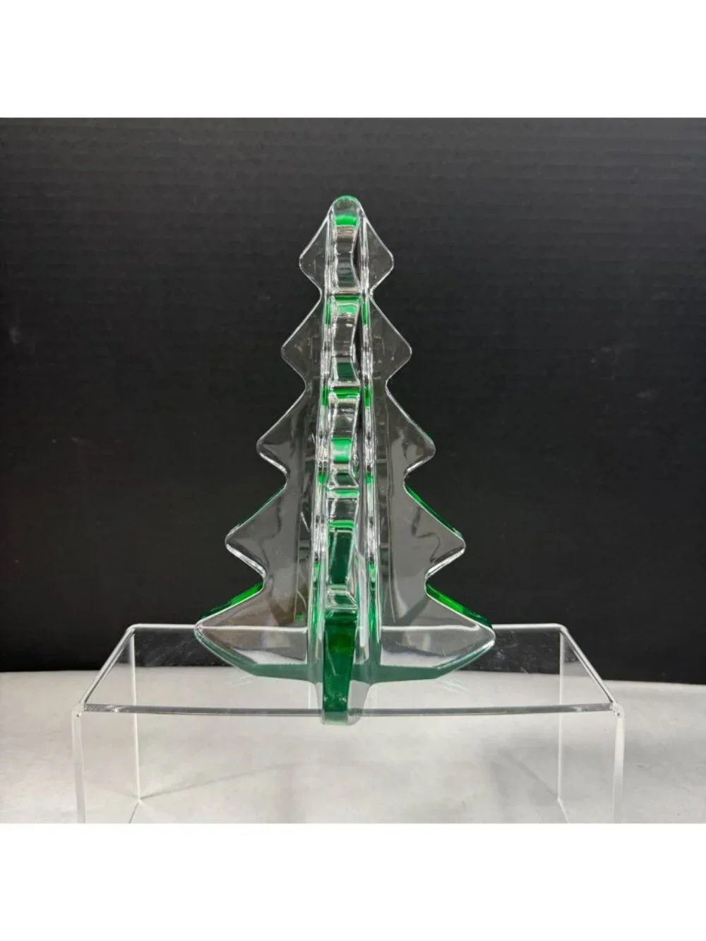 Vintage Mikasa Christmas Spirit Tree Clear & Green Crystal Glass Decor